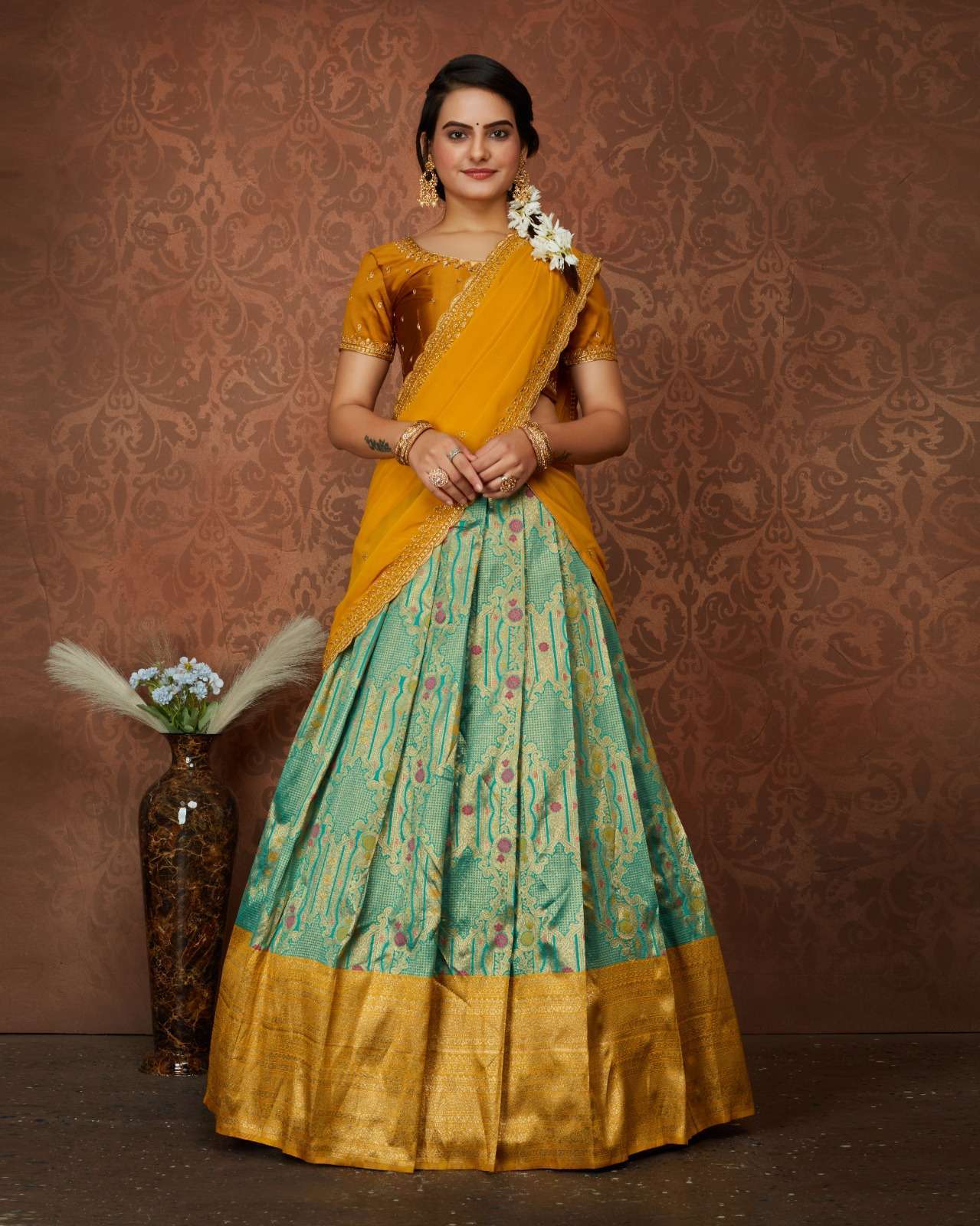 Buy Traditional Wear Yellow Weaving Work Banarasi Jacquard Pattu Lehenga  Choli Online From Surat Wholesale Shop.