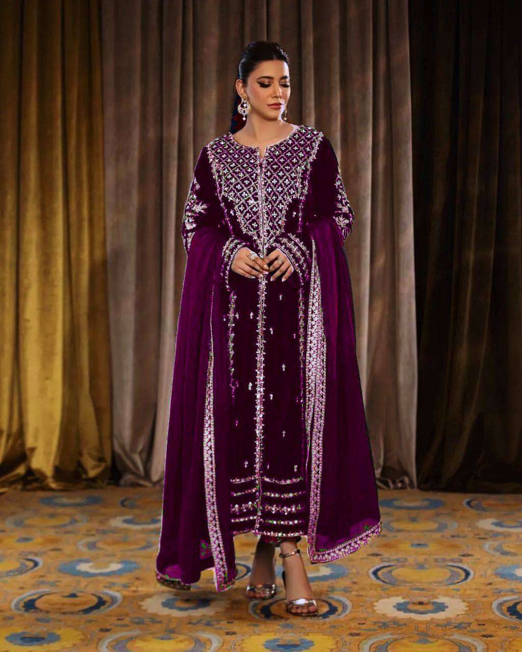 Lavender Designer Trending Sequence Embroidery Work Suit Pent and