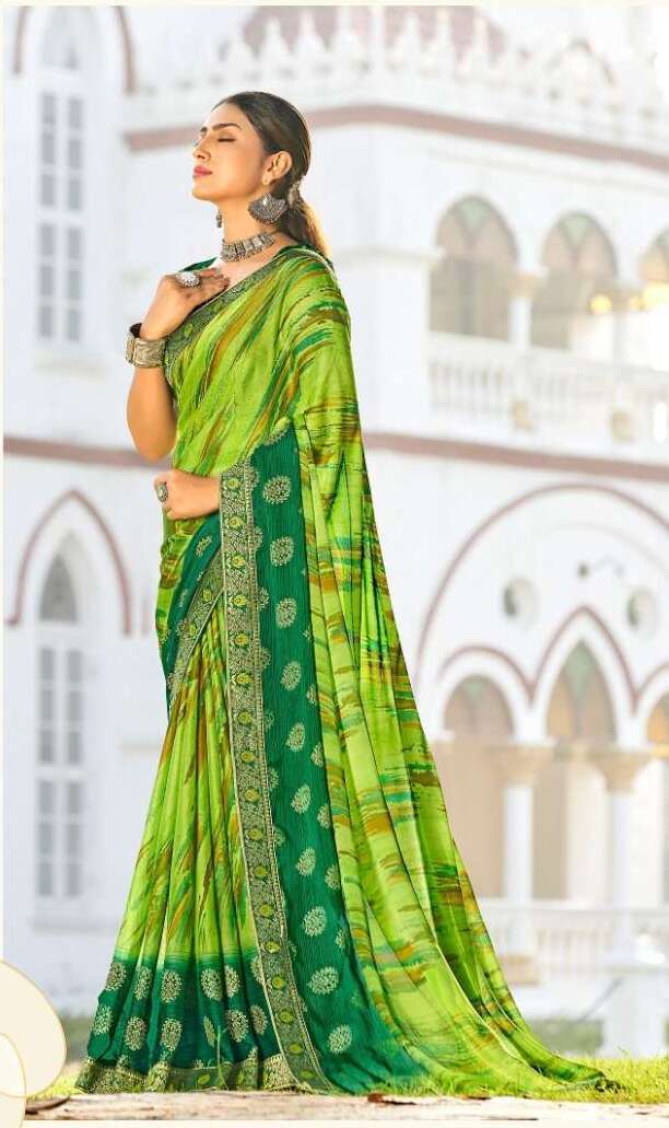 Buy Designer Moss Chiffon Saree Bandhani Print Wholesale