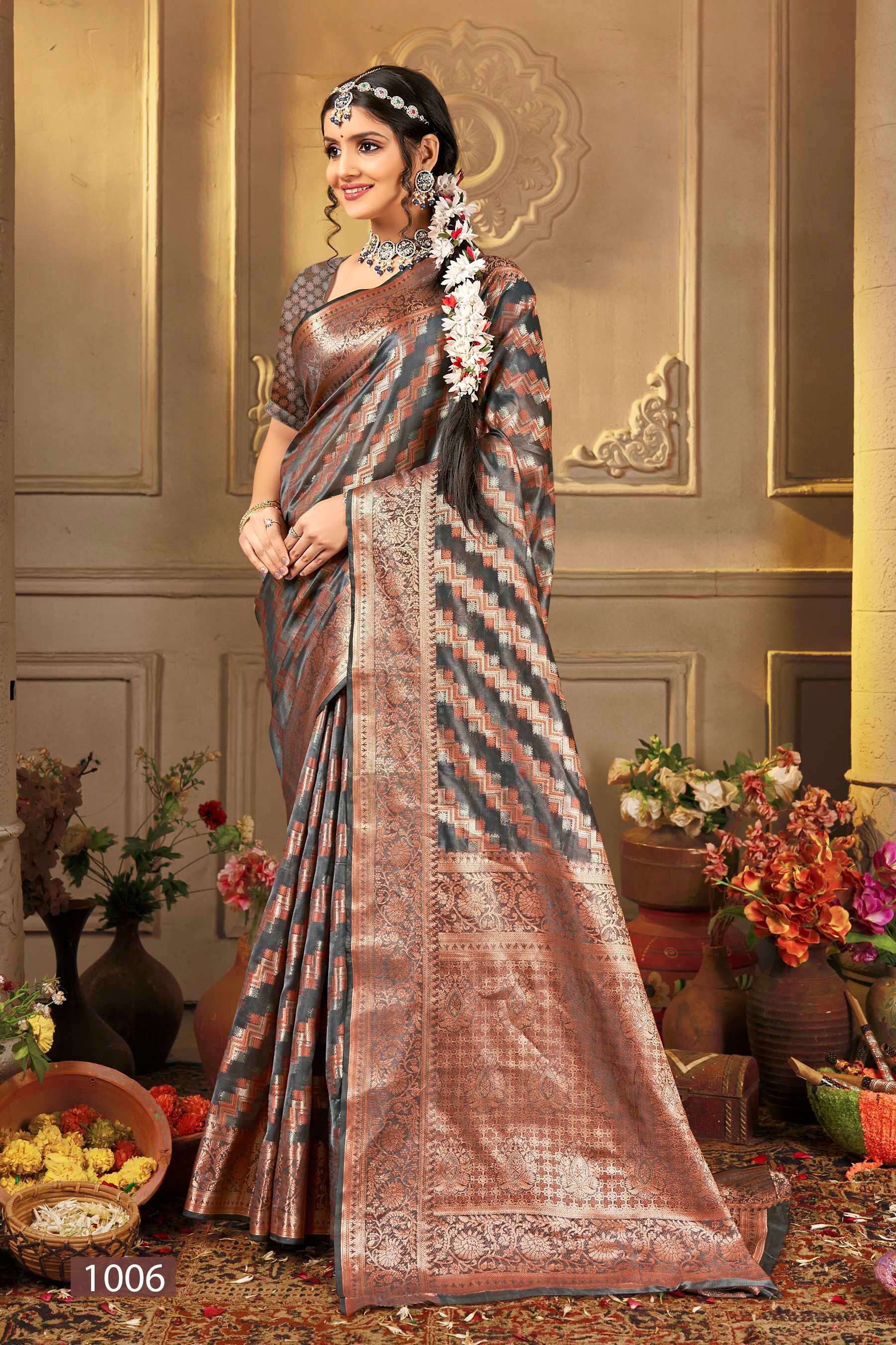 SF - Brown color Lichi Silk Saree - Featured Product