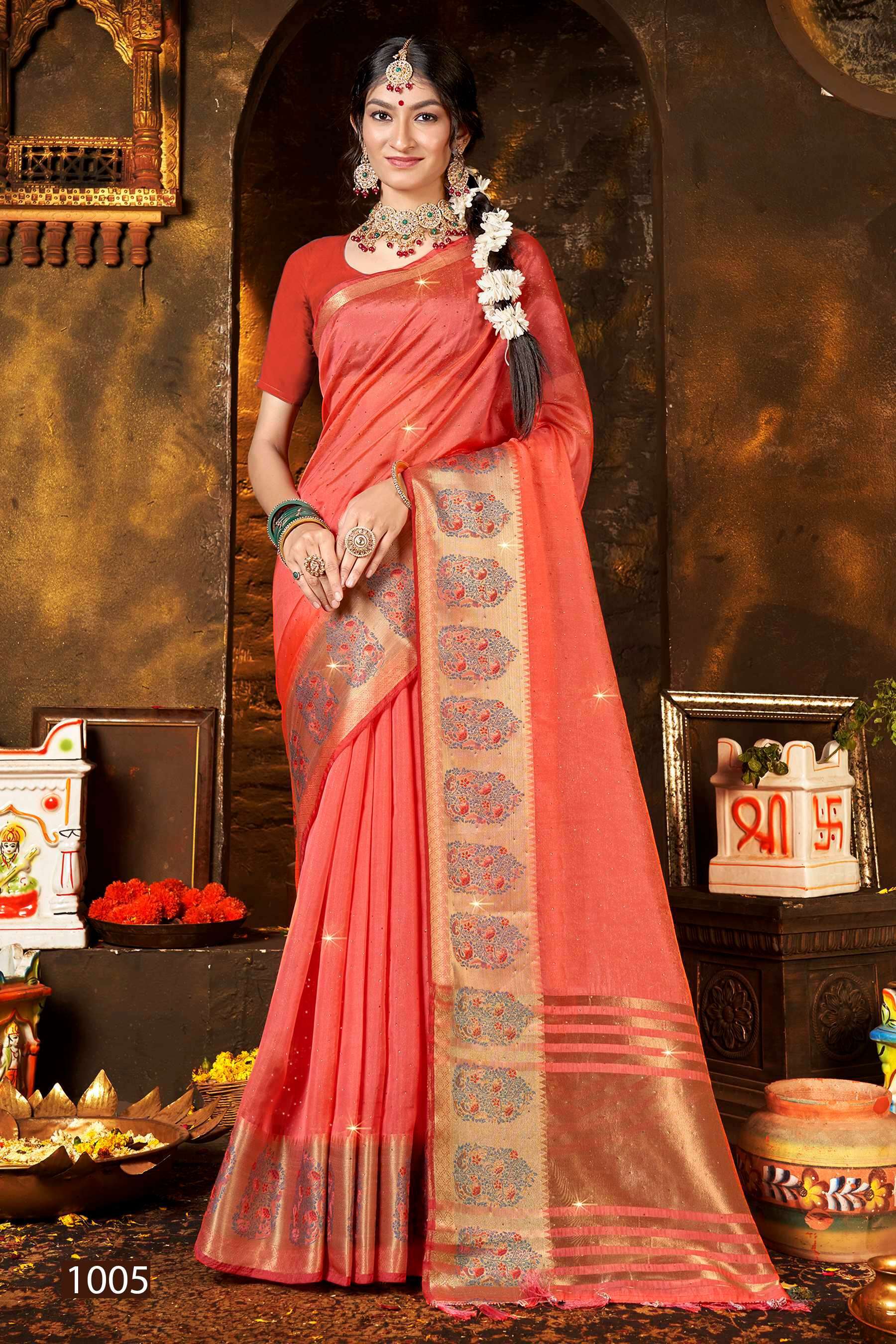 Buy Firozi Zari Woven Banarasi Silk Saree Online At Zeel Clothing