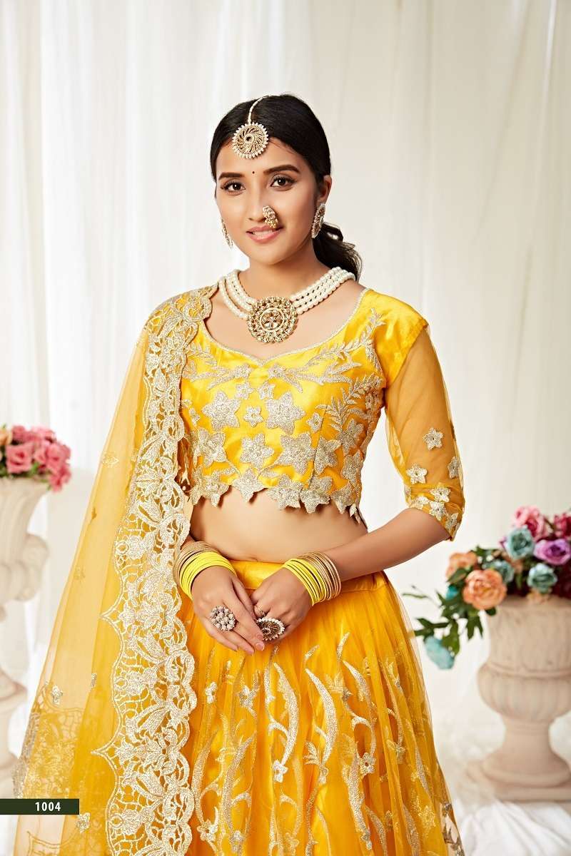 Splendid Look Mustard Yellow Color Silk Fabric Lehenga With Net Dupatta