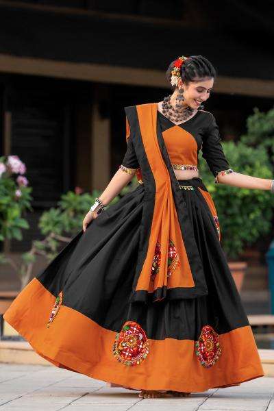 Aawiya 7066 C Orange - Black Cotton Lehenga Choli Wholesale price list