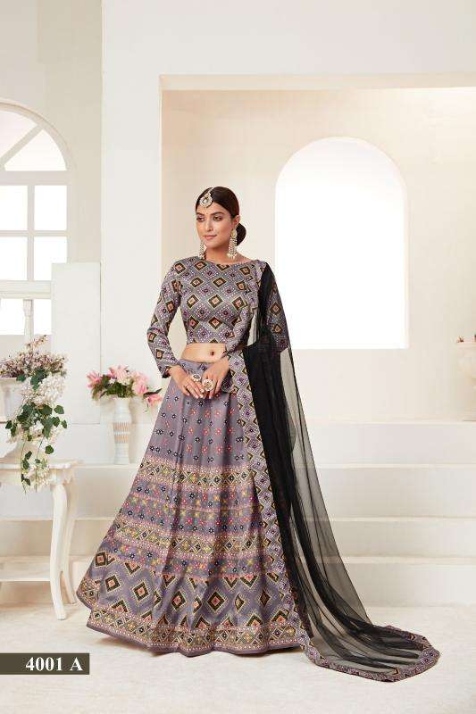 Aawiya 4001-A New Digital Printed Semi-Stitched Lehenga Choli wholesalers online in Surat