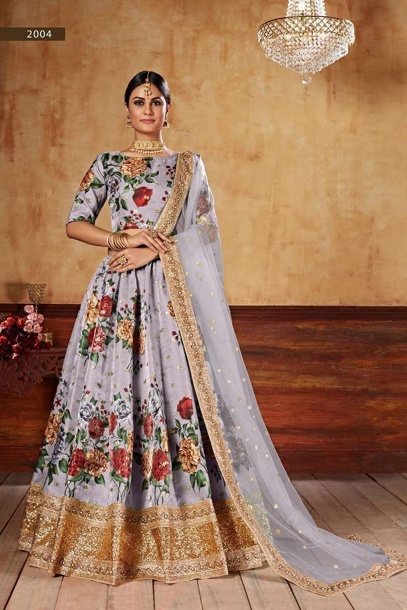 LISHVAA VOL-1 GREY WEDDING SEASON SPECIAL FLOWER PRINTED Kolkata LEHNAGA CHOLI  exporters in Mumbai