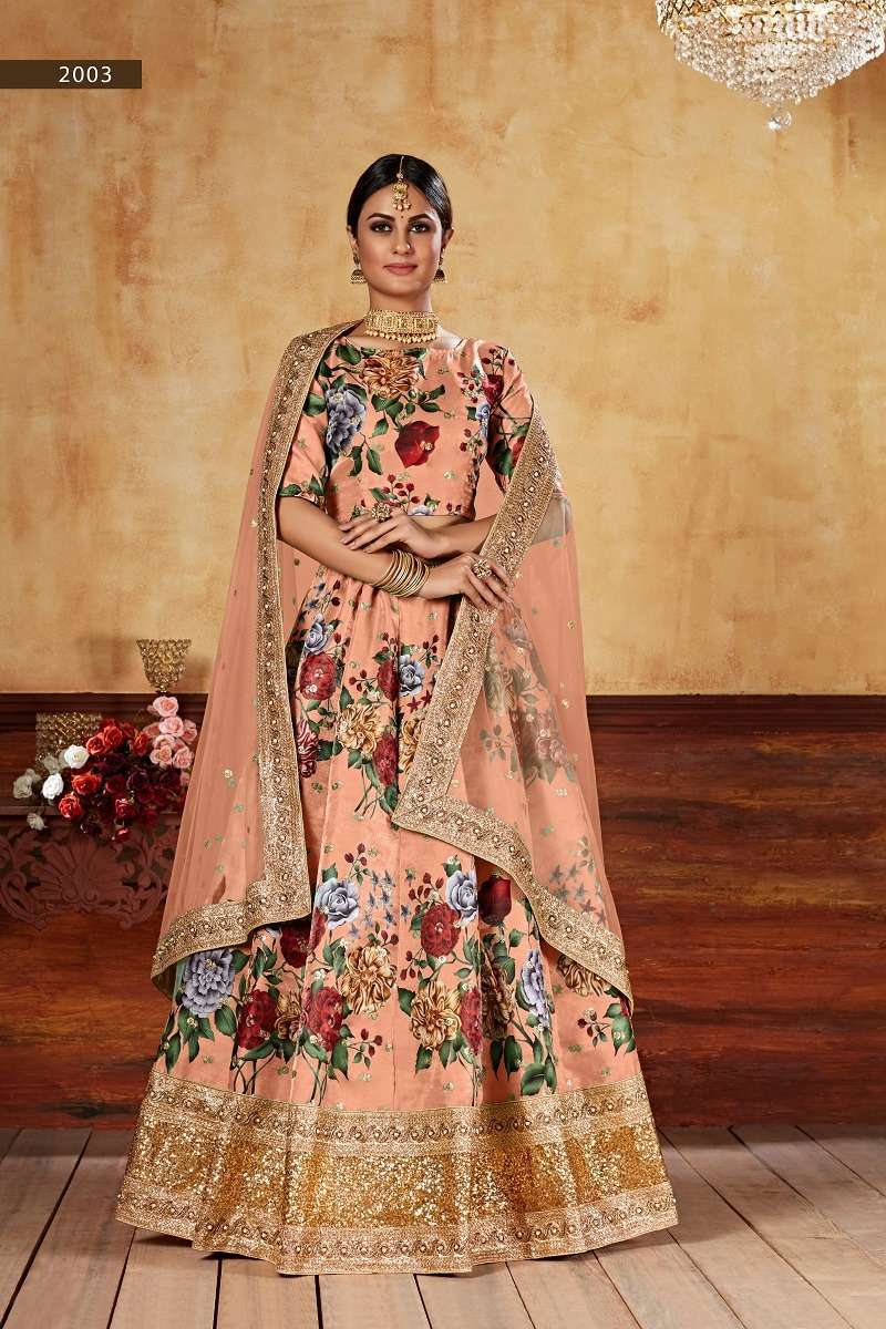 LISHVAA VOL-1 ORANGE WEDDING SEASON SPECIAL FLOWER PRINTED LEHNAGA CHOLI wear market in Kolkata