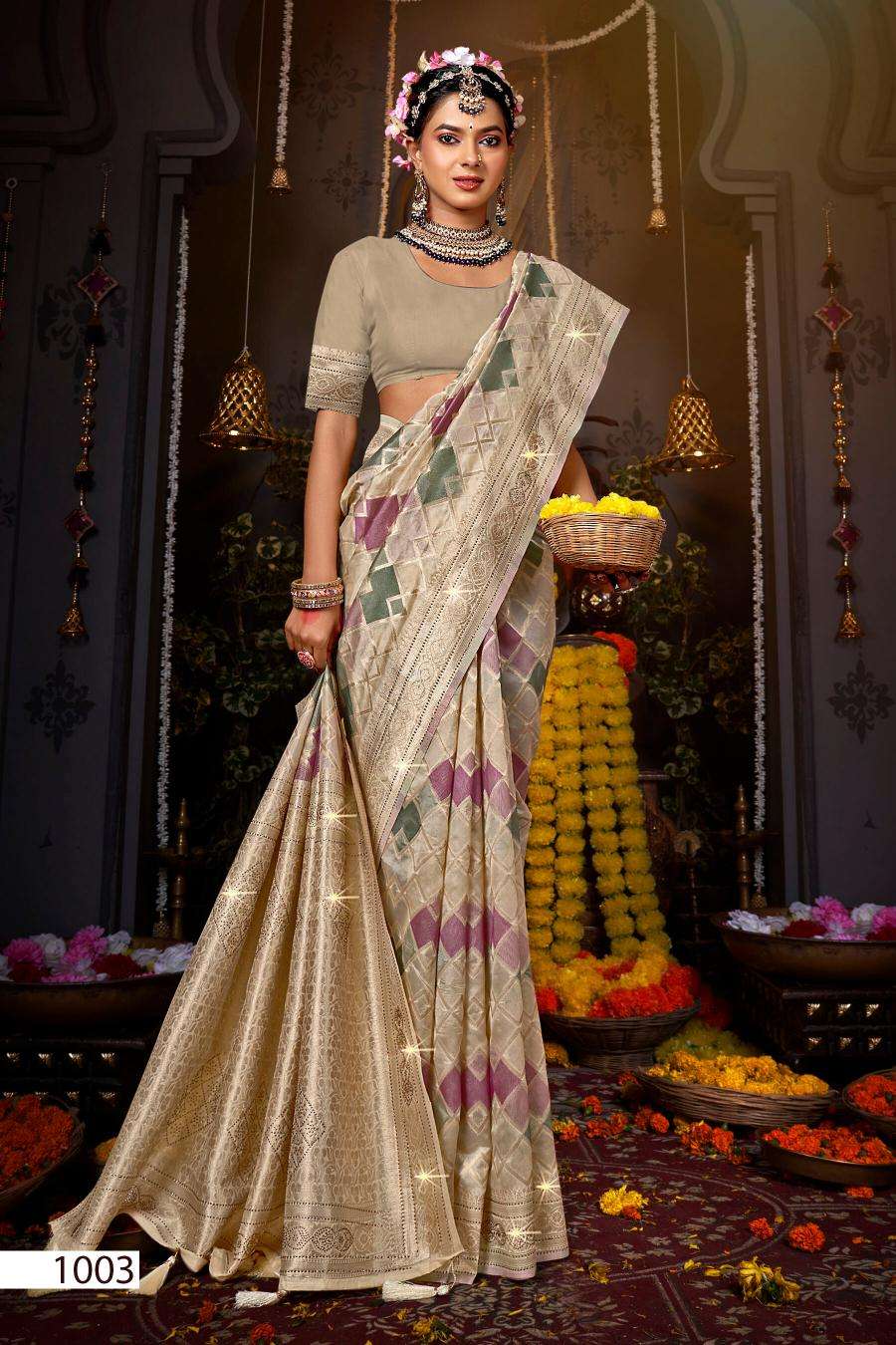 Saroj Tilak organza swarovski vol.5 Surat saree wholesale shop