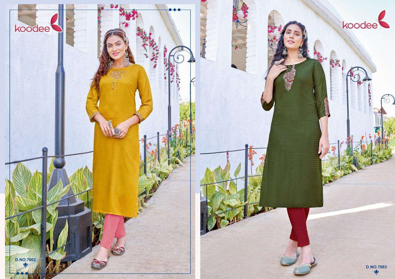 	 Koodee Raas-1 Reyon designer  Kurti Wholesale 