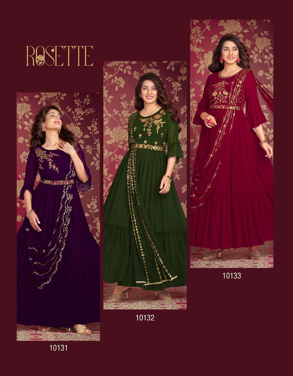 Lily & Lali Rosette Georgette Designer Gown Kurti Wholesale Price