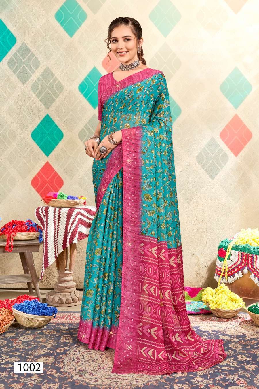 38 Size, Optional Stitched Blouse Trendy Moss Chiffon Saree With Big Tissue  Zari Border Party Wear Sarees Online Usa Bandhani Sarees - Etsy