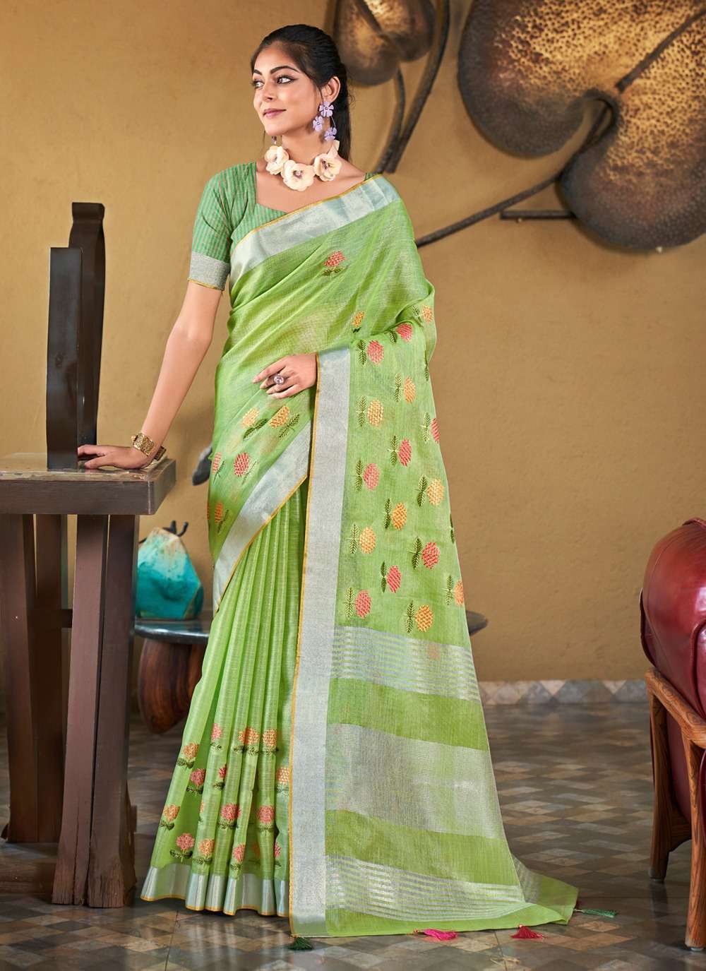 EMBROIDERED JUTE COTTON SILK SAREE