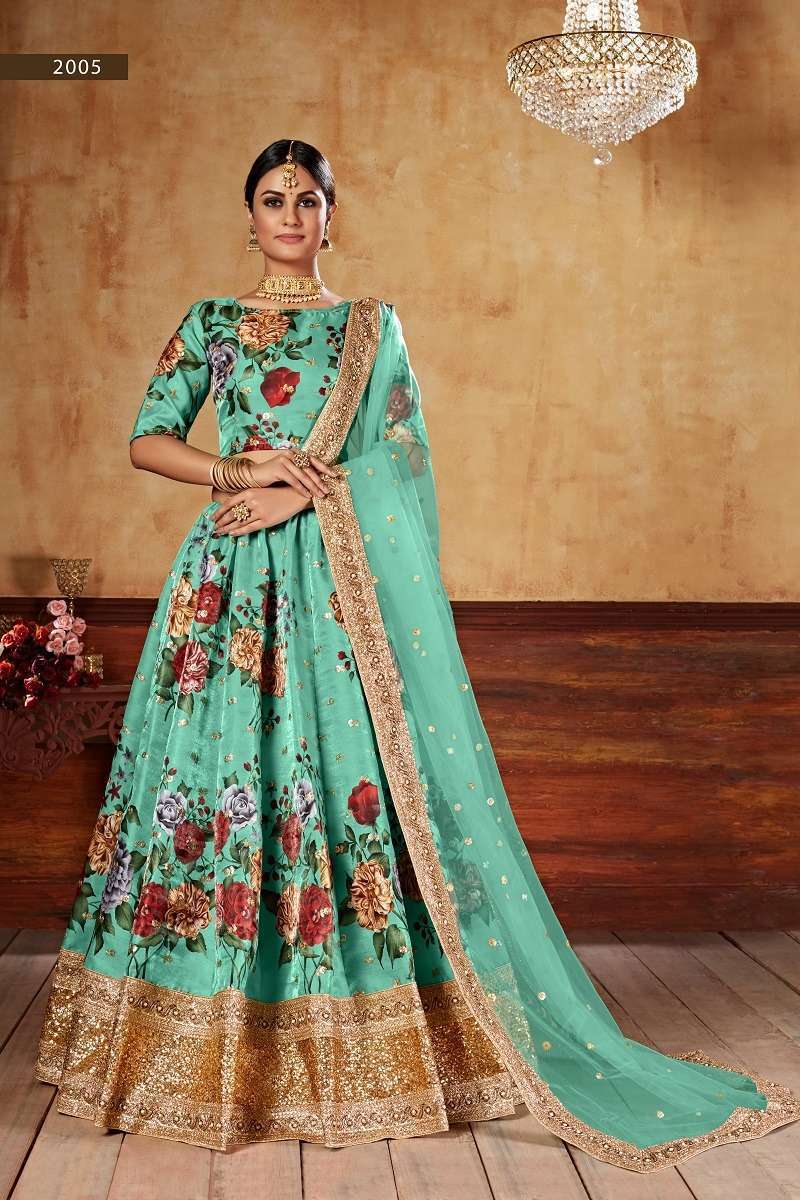 Lishvaa Vol-1 Green Wedding Season Special Flower Printed Lehnaga Choli Wholesale Manufacture in surat