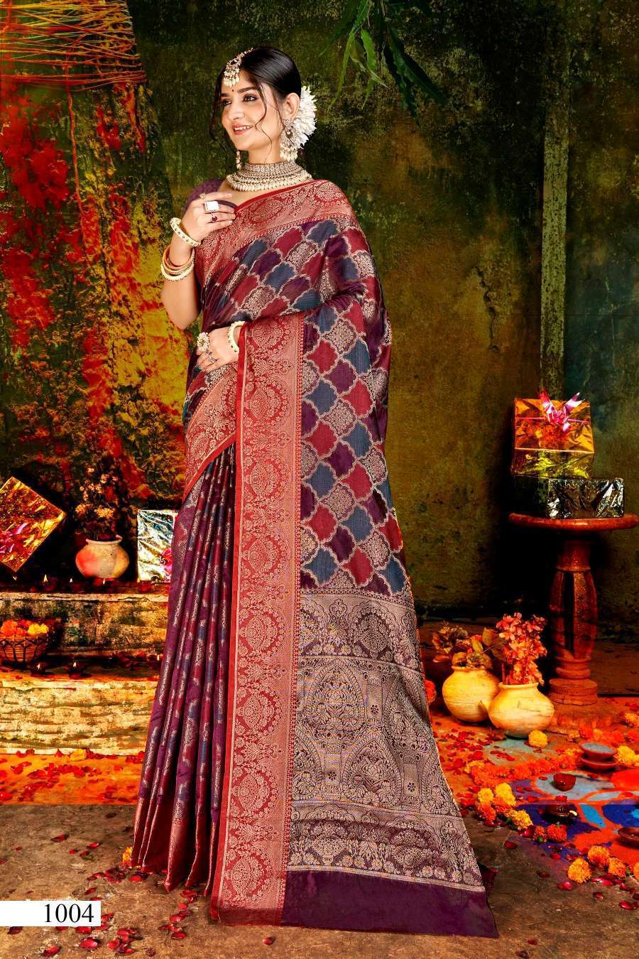 Purple Soft Organza Silk Saree With All Over Embroidered Butti Work –  Shivansh Fab