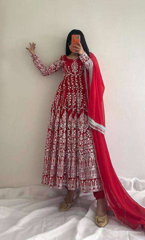 Anarkali Suit with Dupatta - Peach Semi Stitched Embroidered Anarkali | Anarkali  Suits | Shop Latest Designer Anarkali Dress Online | Anarkali Suit – Lady  India