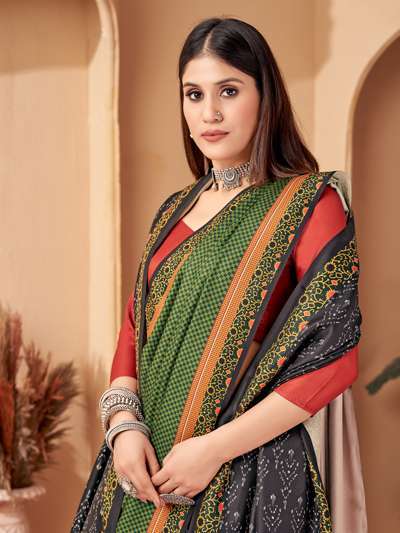 An Indian Gujarati Woman Wearing A Decorated Brocade Blouse And Sari, India  Stock Photo - Alamy