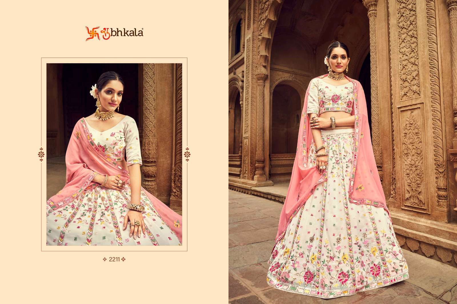 PEACH TO PINK THREAD AND SEQUINS EMBROIDERED SILK FESTIVE & PARTY WEAR SEMI  STITCHED LEHENGA - SHUBHKALA - 3960372 | Designer lehenga choli, Lehenga,  Silk lehenga