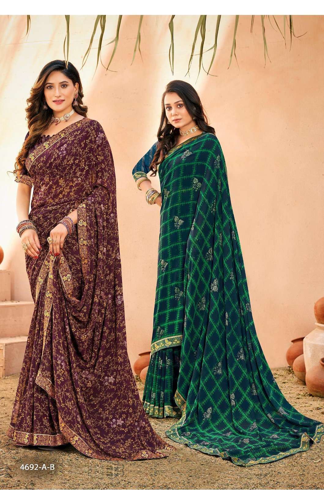 Chocolate color Georgette sarees with worli prints and aari mirror work  white oatch lace design -GEOS0007835