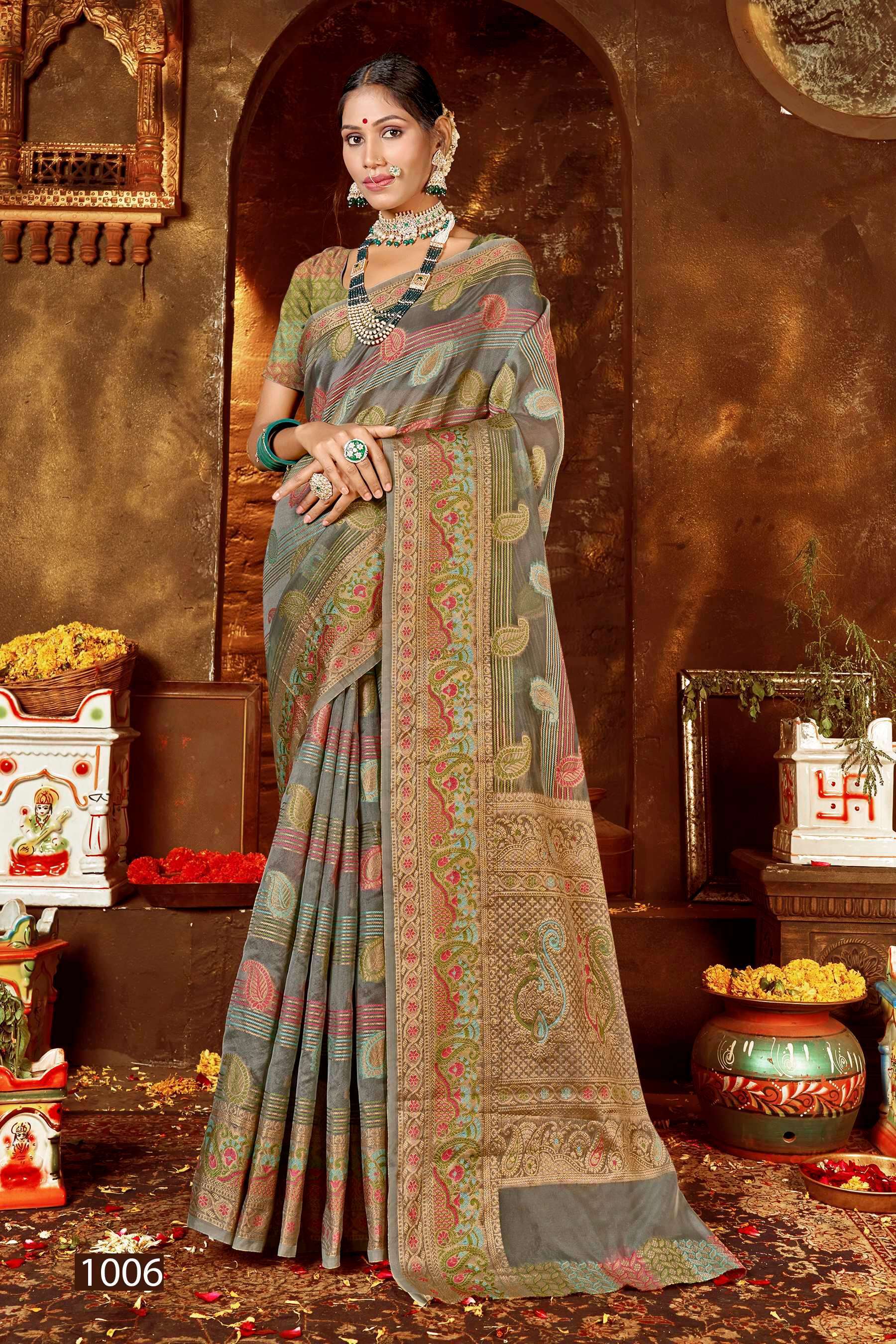 saroj kundan vol 4 soft organza with fancy heavy meena designs saree atest sarees wholesale in surat 7 2023 12 22 15 55 10