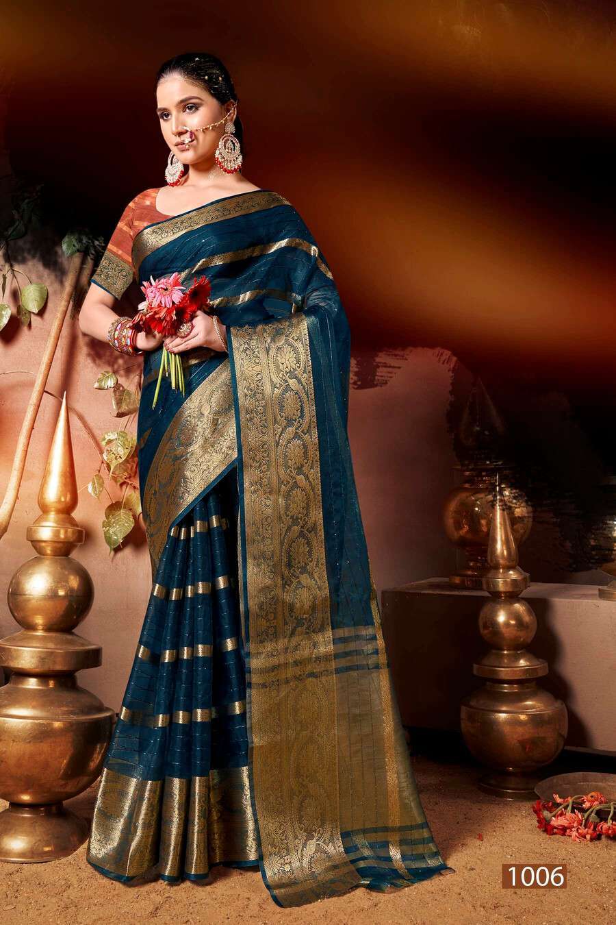 Dark Green saree in Banarasi fabric with Tie-Dye Bandhani and Weaving all  over saree | Kishori