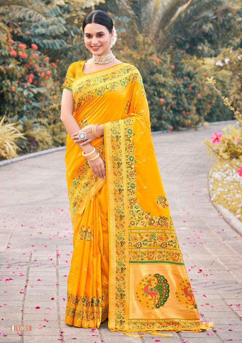 Buy Traditional Wear Yellow Paithani Work Silk Saree Online From Surat  Wholesale Shop.