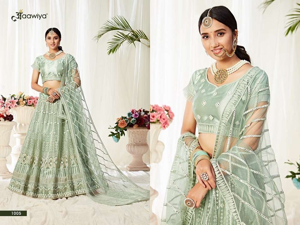 Party Lehenga Look Green Colour Heavy Pure Chinon With Pink Dupatta
