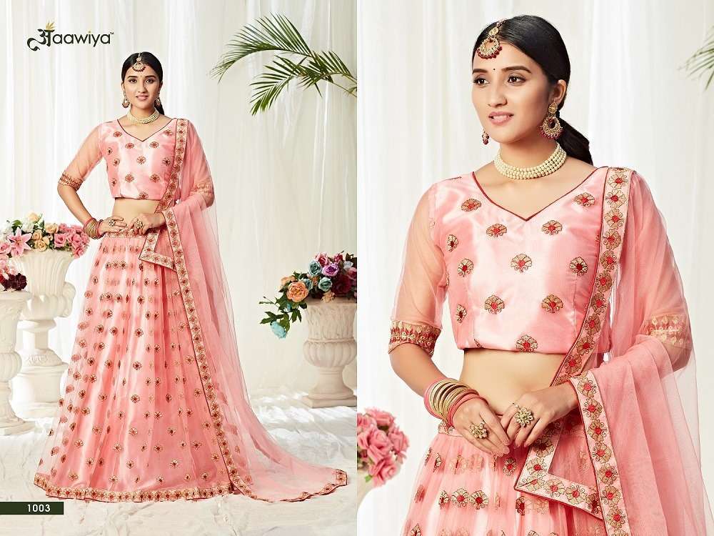 Peach Wedding Lehenga Choli with Heavy Designer Dori,Sequance Embroidery  Work Soft Net - LC4421