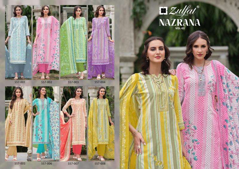 Zulfat Nazrana Vol 3 Cotton Designer Cotton dress materials wholesale