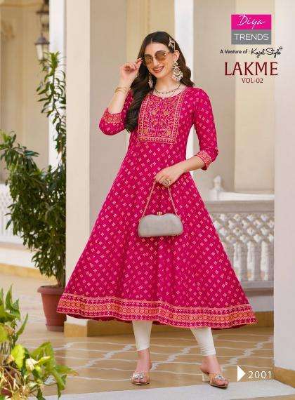 Diya Trends Lakme Vol 2 Rayon Fancy Kurti wholesale price list