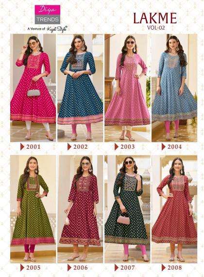 Diya Trends Lakme Vol 2 Rayon Fancy Kurti wholesale price list