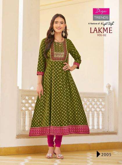 Diya Trends Lakme Vol 2 Rayon Fancy Kurti wholesale price list