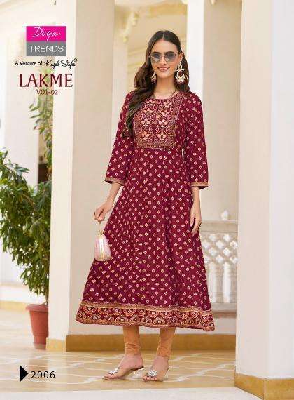 Diya Trends Lakme Vol 2 Rayon Fancy Kurti wholesale price list