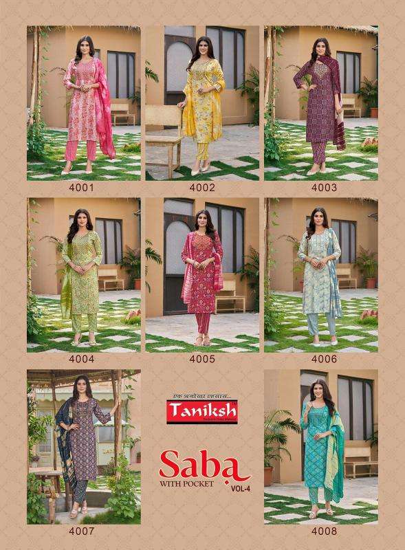 TANIKSH SABA VOL 4 Kurti material manufacturers