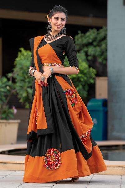 Aawiya 7066 C Orange - Black Cotton Lehenga Choli Wholesale price list