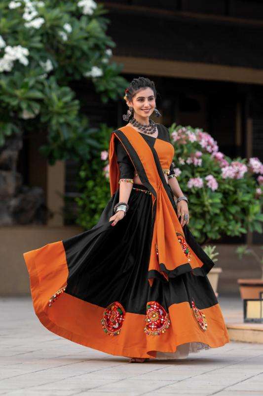 Aawiya 7066 C Orange - Black Cotton Lehenga Choli Wholesale price list