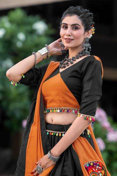 Aawiya 7066 C Orange - Black Cotton Lehenga Choli Wholesale price list