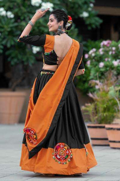 Aawiya 7066 C Orange - Black Cotton Lehenga Choli Wholesale price list