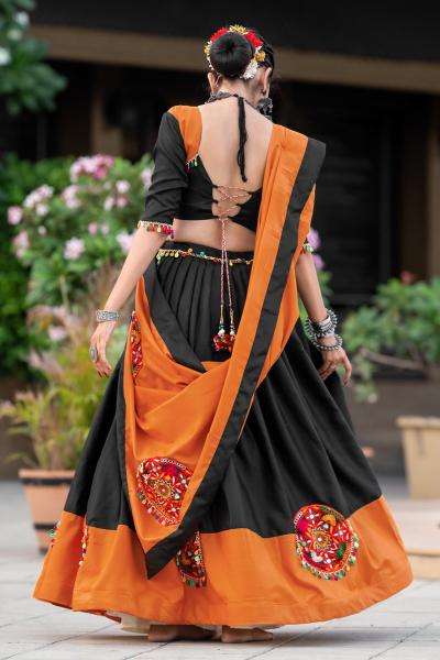 Aawiya 7066 C Orange - Black Cotton Lehenga Choli Wholesale price list