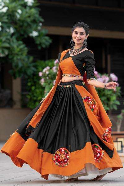 Aawiya 7066 C Orange - Black Cotton Lehenga Choli Wholesale price list