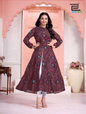 Blue Hills Bandhej Long Flair Gown Kurti wholesale suppliers