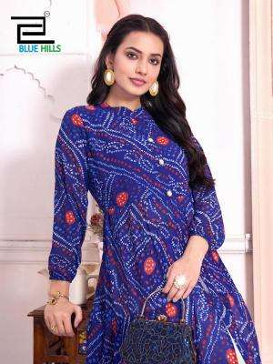 Blue Hills Bandhej Long Flair Gown Kurti wholesale suppliers