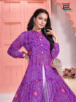 Blue Hills Bandhej Long Flair Gown Kurti wholesale suppliers