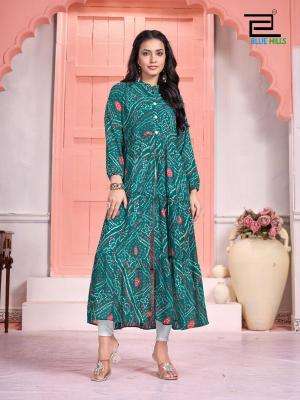 Blue Hills Bandhej Long Flair Gown Kurti wholesale suppliers