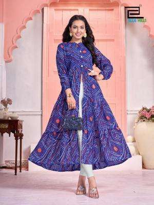 Blue Hills Bandhej Long Flair Gown Kurti wholesale suppliers