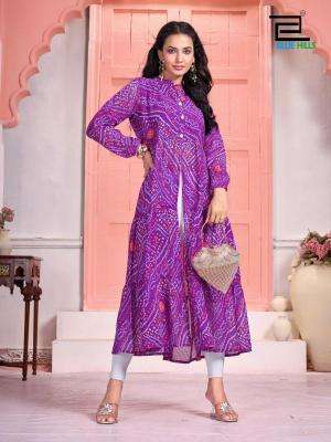 Blue Hills Bandhej Long Flair Gown Kurti wholesale suppliers