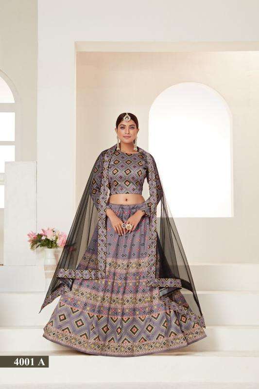 Aawiya 4001-A New Digital Printed Semi-Stitched Lehenga Choli wholesalers online in Surat