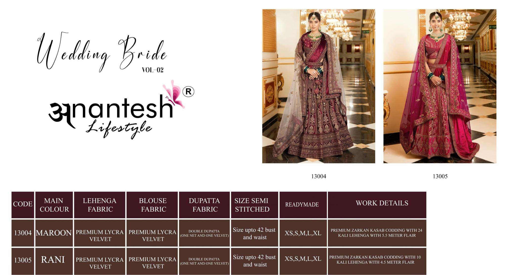 Anantesh Wedding Bride Vol 2 Designer Lehenga Choli Wholesale market