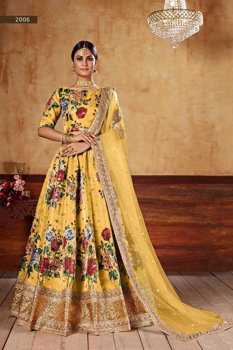 LISHVAA VOL-1 YELLOW FLOWER PRINTED LEHNAGA CHOLI Wholesale designer