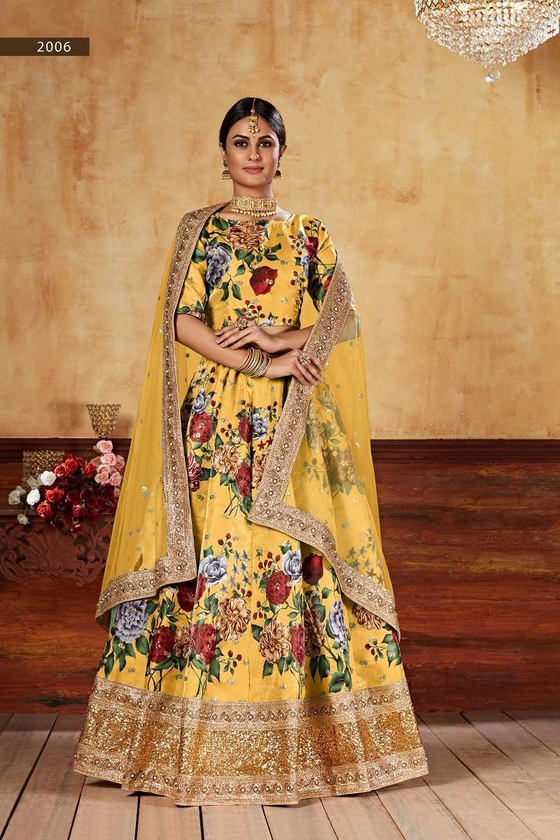 LISHVAA VOL-1 YELLOW FLOWER PRINTED LEHNAGA CHOLI Wholesale designer