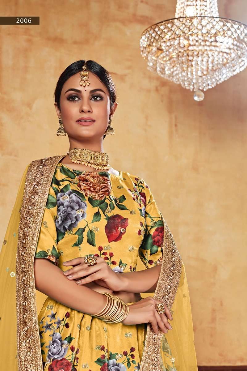 LISHVAA VOL-1 YELLOW FLOWER PRINTED LEHNAGA CHOLI Wholesale designer