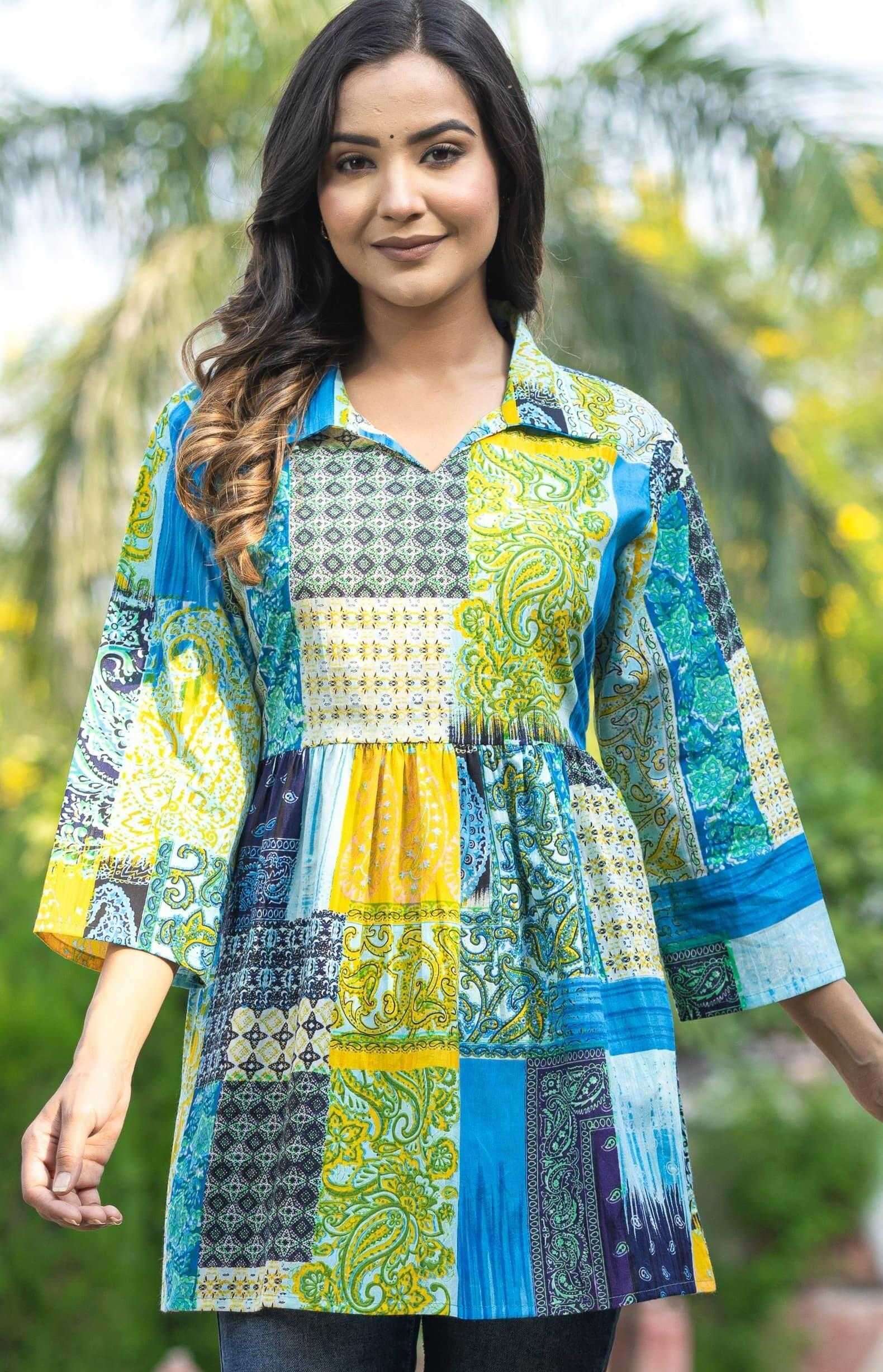 Sabella Cotton Collared Neck peplum top Kurti distributors in Mumbai